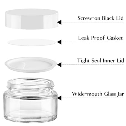 1 oz Glass Jars with Lids & Inner Liners, 4 Pack Small Glass Jars Thick Round Airtight Travel Containers for Cosmetics Cream Lotions Powders | Essential oil Beauty Products | Candle Making Jar - color: 1 oz Clear-White Lid