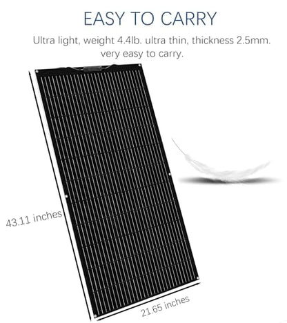 lexible Solar Panel kit 100W 12V System,Monocrystalline module10A Charge Controller,Extension Cable Off-Grid Charger for RV Boat Van Car Curve Surfaces (Black) - color: Black