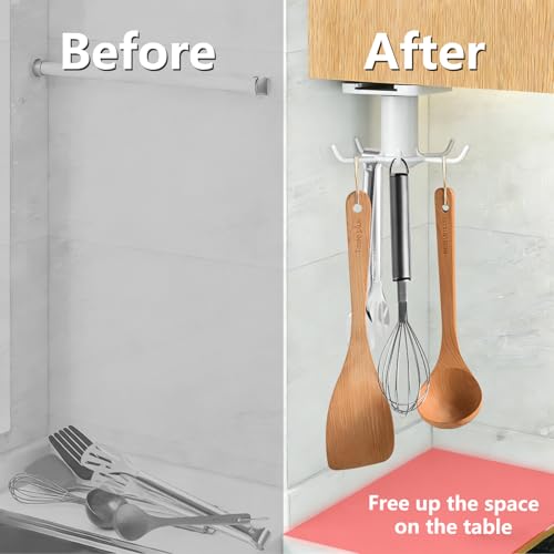 Grey Under Cabinet Kitchen Utensil Hook, 360° Rotating Utensils Hanger Hook for Kitchen and Bathroom Hanging Rack for Tools/Towel/Knife/Scoop - color: Grey-1 PCS