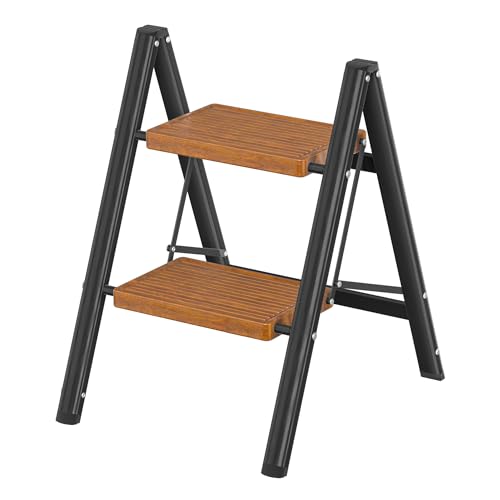 DIAMONDFORGE 2 Step Ladder, Lightweight Folding Step with Wide Anti-Slip Pedal & Feet, 330 lbs Capacity,Sturdy Steel Step Ladder for Home,Kitchen and Office,Woodgrain - color: Woodgrain, size: 2 Step