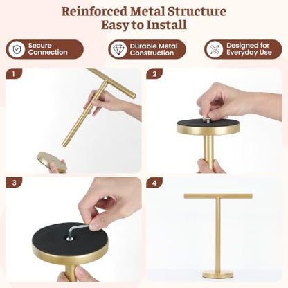 Hand Towel Holder Stand for Bathroom Countertop in Stainless Steel | Weighted base keeps towels stable and doubles as a display stand for jewelry, watches and hair accessories. - color: Golden-1 Pack