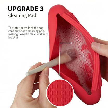 AGIKET Silicone Makeup Brush Holder Travel Cosmetic Bag：Soft Portable Cosmetic Face Brushes Holder with Upgrade Anti-Fall Out Magnetic Closure, Large Travel Makeup Brush Case - Carmine - color: Carmine, style: Brush Holder