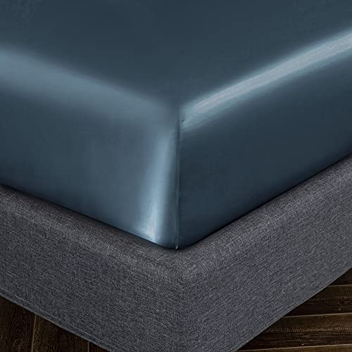 Homiest 3pcs Satin Sheets Set Luxury Silky Satin Bedding Set with Deep Pocket, 1 Fitted Sheet + 1 Flat Sheet + 1 Pillowcase (Twin XL Size, Deep Sea Blue) - color: Deep Sea Blue, size: Deep pocket - Twin XL size