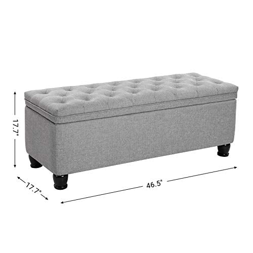 SONGMICS Storage Ottoman, Storage Bench, Tufted Entryway Bedroom Bench, 17.7 x 46.5 x 17.7 Inches, Hinges Easy Lid Operation, Wooden Legs, Linen-Look Cover, Loads 330 lb, Light Gray ULOM070G02 - color: Light Gray, style: Classic(17.7"D x 46.5"W x 17.7"H)