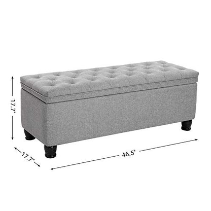 SONGMICS Storage Ottoman, Storage Bench, Tufted Entryway Bedroom Bench, 17.7 x 46.5 x 17.7 Inches, Hinges Easy Lid Operation, Wooden Legs, Linen-Look Cover, Loads 330 lb, Light Gray ULOM070G02 - color: Light Gray, style: Classic(17.7"D x 46.5"W x 17.7"H)