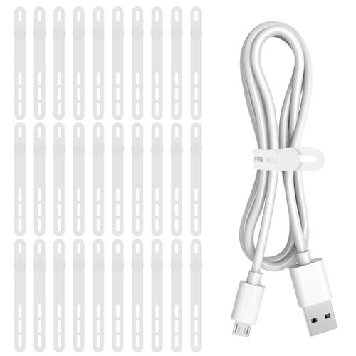 Donruby 30Pcs Silicone Cable Ties - Reusable & Washable with Adjustable Locking Buckles, High Elasticity Cable Management Straps for Home, Office, School, Travel Essential Cord Organizer (White) - color: White