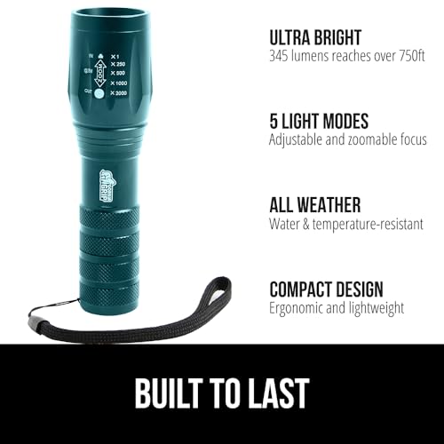 GORILLA GRIP Powerful LED Tactical Flashlight, 750 FT High Lumens 5 Adjustable Modes, Water Resistant, Ultra Bright Zoom Flashlights, Small Mini Flash Light, Camping, Night Dog Walking, Teal Blue - color: Teal Blue
