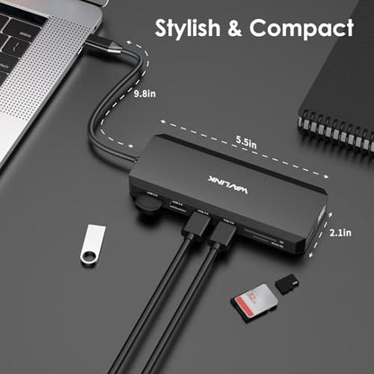 WAVLINK Laptop Docking Station Dual Monitor Triple Display for Windows OS, USB C Hub with 2 HDMI, DisplayPort, 100W PD in, Gigabit Ethernet, USB 3.0/2.0 Ports, SD/TF Card Reader, Audio