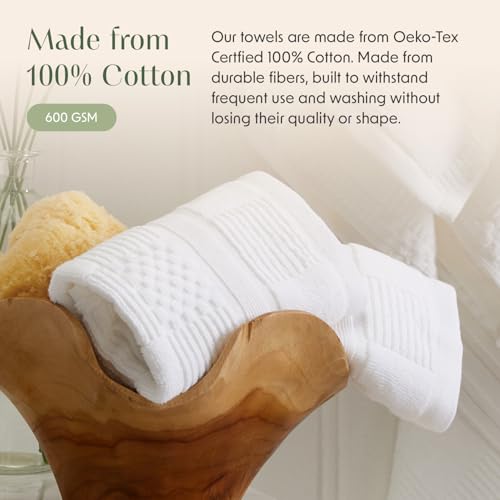 Springtree Home 100% Cotton Bath Towel Set of 4 | White Towels | Geometric Textured Design | Absorbent & Quick-Dry | 4 Bath Towels | Oeko-TEX® Standard 100 Cotton | Myla Collection - White - color: Bright White, size: Bath Towel (4 Pack)