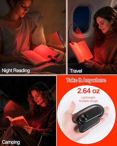 630nm Red Book Light for Reading at Night [1 Pack] - Zero Blue Light, Dimmable Reading Lights for Books in Bed, LED Book Lamp Clip on, Gift for Students Parents Nurse Studying Travel - size: Black-1 Pack