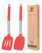 Pack of 2 Silicone Solid Turner, Non Stick Slotted Kitchen Spatulas, High Heat Resistant BPA Free Cooking Utensils, Ideal Cookware for Fish, Eggs, Pancakes(Red) - color: Red
