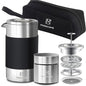 French Press Coffee Maker Set, Portable French Press with Mini Coffee Canister and Collection Bag, Single Serve 1 Cup Small Stainless Steel Double Walled Coffee Press 350ml/12oz - size: 12 fl oz (350 ml) + 1.4 fl oz (100 ml)