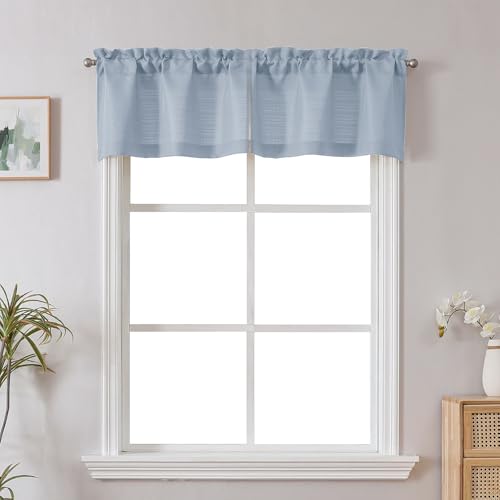 Chyhomenyc Bennet Aqua Valance for Windows, Faux Linen Slub Textured Semi Sheer Small Window Cafe Valance for Bathroom Laundry Basement, 2 Piece, 30Wx14L inch - color: Aqua, size: 30"W x 14"L (Pack of 2)