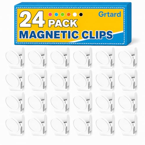 Grtard 24 Pack Magnetic Clip 1.8Inch, Colorful Refrigerator Clip Magnets, Clips with Magnet, Heavy Duty Refrigerator Magnets for Whiteboard, Fridge, Note List, Photo Displays, Locker - color: White, size: 24 Pack