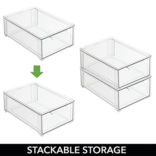 mDesign Plastic Stackable Bathroom Storage Organizer Bin with Pull Out Drawer for Cabinet, Vanity, Shelf, Cupboard, Cabinet, or Closet Organization - Lumiere Collection - 4 Pack - Clear - size: 8 x 12 x 4 (Pack of 4)