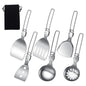 Camping Cooking Utensil Set Foldable 304 Stainless Steel Spatula Turner Soup Spoon Kit Portable Kitchen Utensils Folding Cookware Kit for Outdoor Travel Hiking Picnic (Silver A, 6 Pack) - color: Silver A, 6 Pack