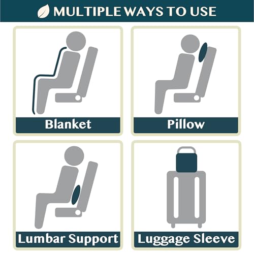 PAVILIA Travel Blanket Compact, Airplane Packable Bag, Soft Fleece Portable Throw Pillow Combo Set, Plane Flight Car Trips Essentials Gift Accessories, Luggage Backpack Clip, Navy Blue, 65 x 40 inch - color: Navy