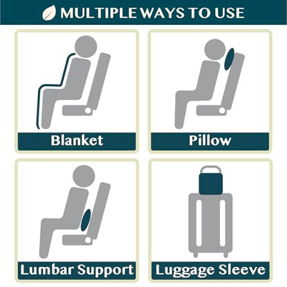 PAVILIA Travel Blanket Compact, Airplane Packable Bag, Soft Fleece Portable Throw Pillow Combo Set, Plane Flight Car Trips Essentials Gift Accessories, Luggage Backpack Clip, Navy Blue, 65 x 40 inch - color: Navy