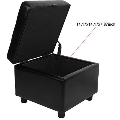 H&B Luxuries Tufted Leather Square Flip Top Storage Ottoman Cube Foot Rest (Black) - color: Black