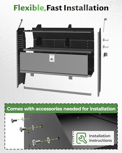 StarONE Heavy Duty Adjustable Van Shelving with Lockable Door and Hooks, 52" W x 46" H x 13" D, Fit for Transit, GMC, Chevy Express, NV, Promaster, Sprinter and Metris, Van Storage for Service Tools - size: 52" W x 46" H x 13" D