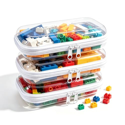 Clear Hard Plastic Zipper Case,Transparent Double Zippers Hard Pouch with 3pcs,Portable Travel Organizer Bin for Toy Storage - color: 3pcs-S