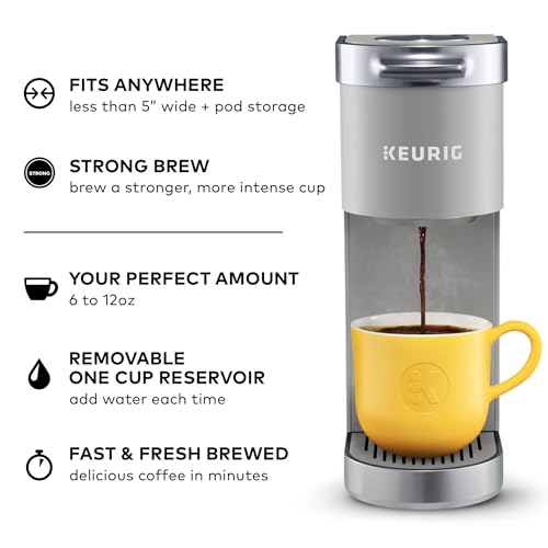 Keurig K-Mini Plus Single Serve K-Cup Pod Coffee Maker, with 6 to 12oz Brew Size, Stores up to 9 K-Cup Pods, Travel Mug Friendly, Studio Gray