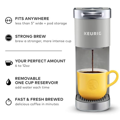 Keurig K-Mini Plus Single Serve K-Cup Pod Coffee Maker, with 6 to 12oz Brew Size, Stores up to 9 K-Cup Pods, Travel Mug Friendly, Studio Gray