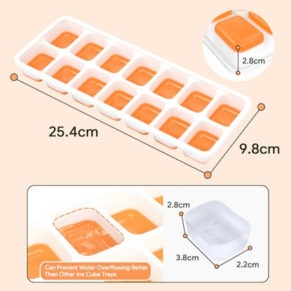 Ice Cube Trays 4 Pack, Airabc Silicone Ice Cube Trays with Removable Lid, Easy-Release Flexible 14-cube Ice Trays, LFGB Certified and BPA Free, Stackable Ice Trays with Covers for Cocktail, Freezer - color: Orange