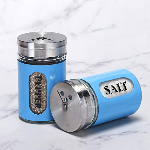 Salt and Pepper Shakers Stainless Steel and Glass Set with Adjustable Pour Holes - color: Stainless Steel
