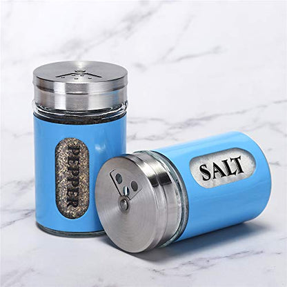 Salt and Pepper Shakers Stainless Steel and Glass Set with Adjustable Pour Holes - color: Stainless Steel