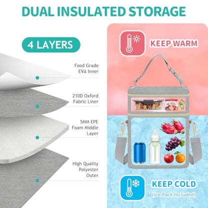 PIIOSER Breastmilk Cooler Bag with Ice Pack Fits 6 Baby Bottles Up to 9 Ounce, Insulated Baby Bottle Tote Bags, Double Layer Waterproof Leak-Proof with Shoulder Strap for Nursing & Working Mom (Grey) - color: Grey