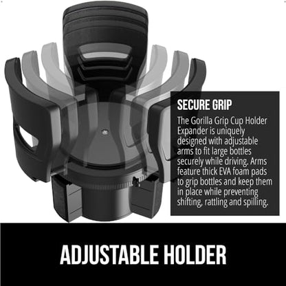 GORILLA GRIP Patent Pending Adjustable Car Cup Holder Expander, 2 PK, Keeps Water Bottle Secure, Expands to Fit 18 to 48 oz Bottles, Yeti, Owala, Stanley with Handle, Coffee Mug Insert for Cars, Black - color: Black