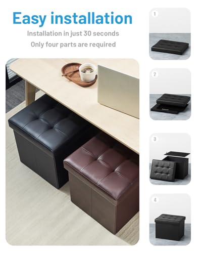 Bsketa Storage Ottoman Foot Rest Stool, Small Leather Storage Ottomans Bench, Folding Foot Stool with Handles Lid, Foot Rest Under Desk for Living Room Bedroom, 17x13x13 in, Black - color: Black-1 Pack