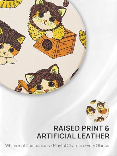 OMIRO 1X/10X Compact Magnifying Mirror, Unique Painting Pocket Mirror with Classical PU Leather (Round, Ginger Cat) - color: Ginger Cat