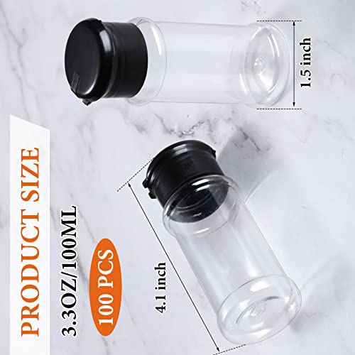 Amyhill 100 Pcs Plastic Spice Bottles Spice Jars Seasoning Jars Shaker Plastic Jars 3.3 Oz/ 100ml Seasoning Shaker with Shaker Lids(Green, Red, Black Lid) - color: Green, Red, Black Lid