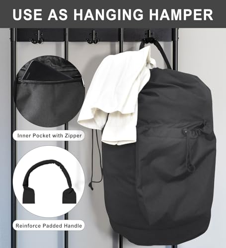 VividPaw Laundry Bag Backpack for College Dorm, Extra Large Travel Laundry Bags, Easy Carry Dirty Clothes Hamper Bag with Shoulder Straps, College Dorm Room Essentials (Black) - color: Black