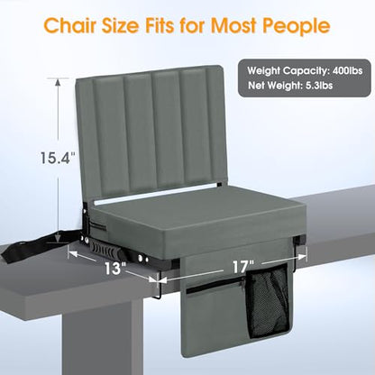 Stadium Seat for Bleachers with Back Support, Portable Bleacher Seat with Wide Comfy Padded Cushion, Metal Hook, Folding Stadium Chair with Shoulder Strap, Carry Handle, Cup Holder, Gray - color: Grey