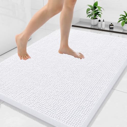Arotive Bathroom Rugs 40x32, Extra Soft Absorbent Shaggy Chenille Bath Rugs, Machine Washable Rubber Backing Non-Slip Bath Mats for Bathroom Floor Tub and Shower, Home Decor Accessories, White - color: White, size: 40" X 32"