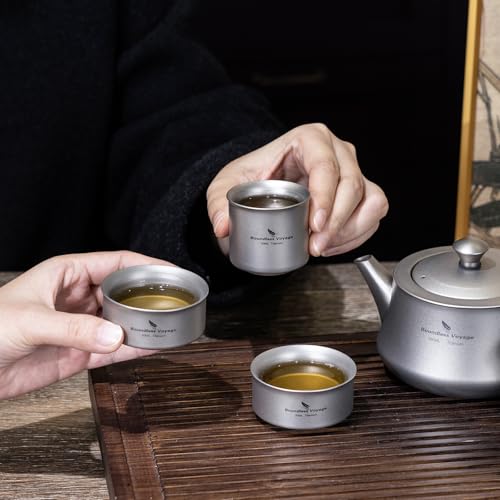 Boundless Voyage Titanium Kung Fu Tea Set with 3 Teacups Portable Camping Kettle Reusable Travel Coffee Tea Cup Set (Ti3119D-set) - color: Ti3119D-set
