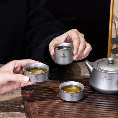 Boundless Voyage Titanium Kung Fu Tea Set with 3 Teacups Portable Camping Kettle Reusable Travel Coffee Tea Cup Set (Ti3119D-set) - color: Ti3119D-set