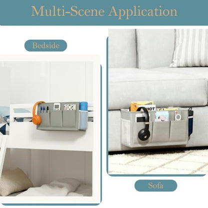 Dual-Purpose Bedside Caddy Organizer Hanging Storage Bag Dorm Storage for Home, Dorm, Bunk, Hospital Beds, Bed Caddy Holder with 6 Pockets for Magazines, Books, Phones, Remotes, Bottles