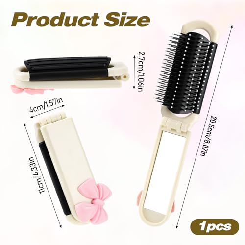 Folding Travel Hair Brush with Removable Mirror, Collapsible Compact Design, Massage Comb for Gym, Trips, Purse, Swimming (Cream Colour) - color: cream