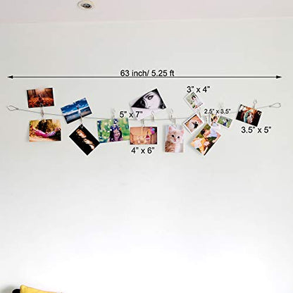 TFu Multi-Purpose Steel Wall Hanging Photo Display Cable Wire Rod with 12 Adjustable Clips for Hanging Photos Notes Postcard and Artworks (Rhombus) - size: Rhombus