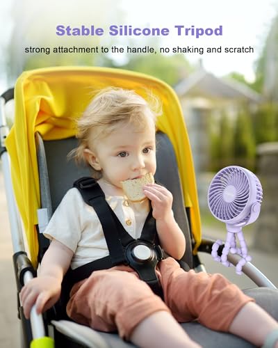 Coohea Stroller Fan Clip on for Baby, 4000mAh Rechargeable Battery Operated, Flexible Tripod, 3 Wind Speed, 360° Rotatable, Small Portable Fan for Car Seat Crib Backseat Beach Travel Camping, Purple - color: Purple