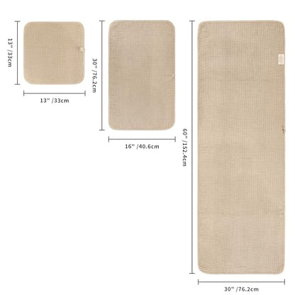 POLYTE 430 GSM Microfiber Quick Dry Lint Free Oversize Bath Towel Set, 6 Piece (Waffle Weave) - color: Beige,blue