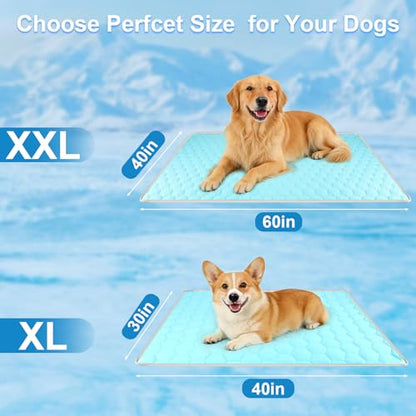 Vivifying Cooling Mat for Dogs, 40 x 30 Inch Waterproof Reversible Pet Cooling Pad with Ice Silk & Soft Velvet, Washable Summer & Winter Pet Blanket for Couch, Bed, Crate, Floor, Car Seat (Blue&Grey) - size: X-Large