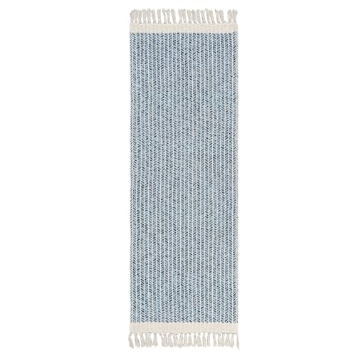 Lahome Belle Boho Kitchen Runner Rugs, 2x6 Laundry Room Rug Lightweight Bathroom Runner Woven Cotton Throw Mat with Tassels, Farmhouse Washable Blue Rug Low Pile Runners for Hallways Entry - color: Blue/Multi, size: 2' x 6' (Runner)