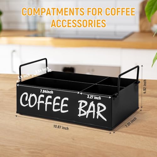 Coffee Station Organizer with Handles, Metal Coffee Bar Accessories Organizer for Countertop, Pod Holder Basket for Sugar Tea - Black Table Decor - style: Black -4 compartments