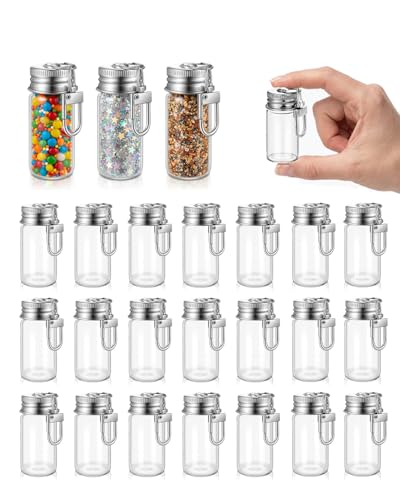 24 Pack 10ml Keychain Seasoning Bottles, Mini Glass Spice Containers for Travel & Camping, Small Empty Vials with Aluminum Lids for DIY Crafts, Wedding Favors, Home Crafts, Travel - size: 10ml