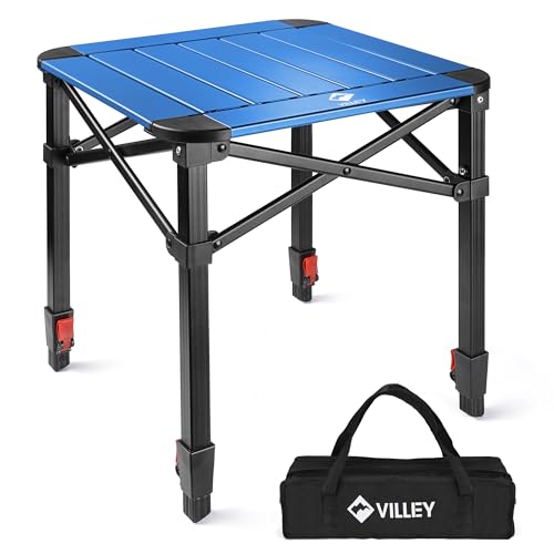 VILLEY Folding Camping Square Table with Carry Bag, Lightweight Aluminum Adjustable Square Table for Outdoor, Camping, Picnic, Backyards, BBQ, Small - color: Blue, size: Small